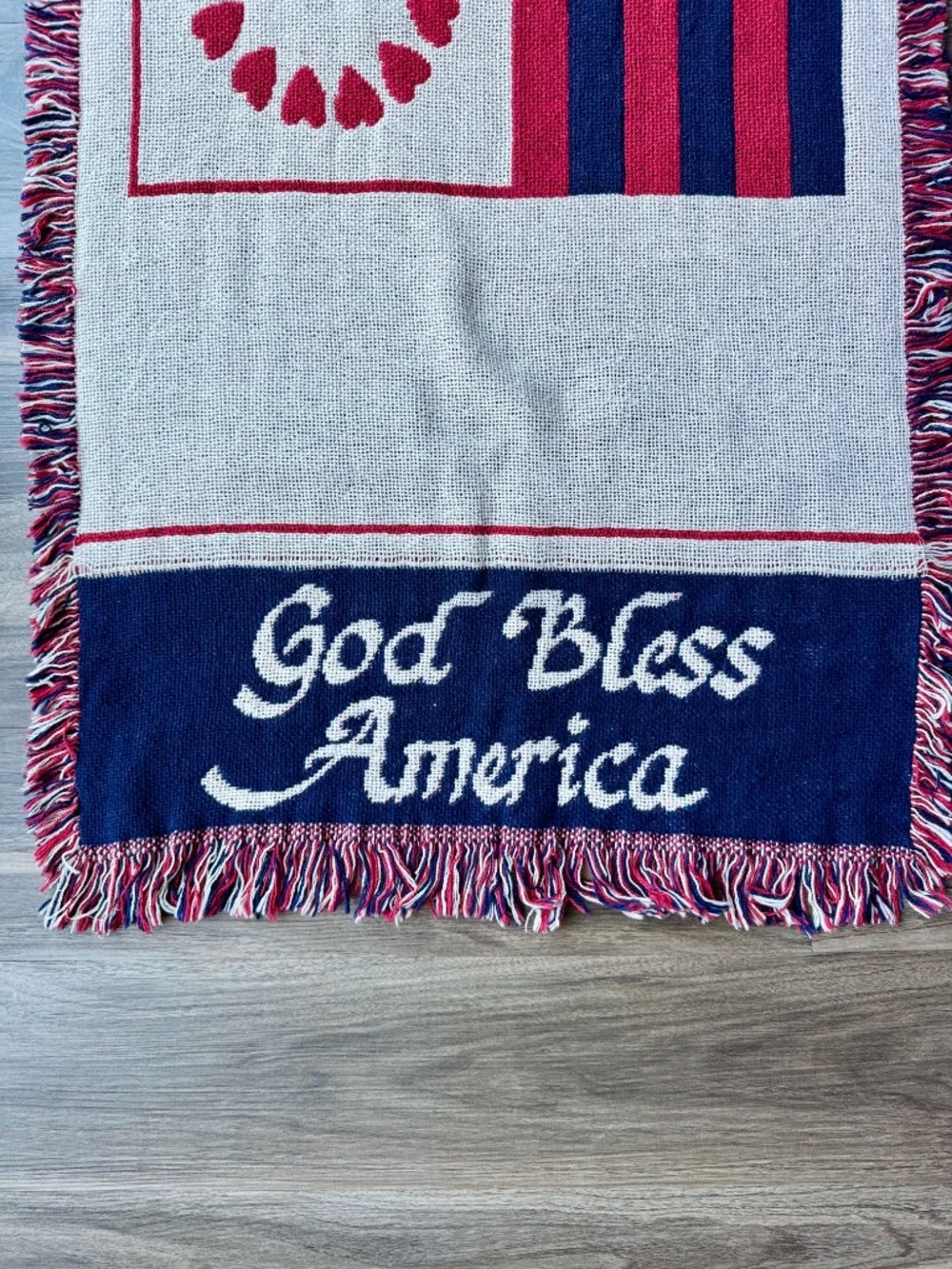 Vintage Americana God Bless America Woven Cotton Fringe‎ Tapestry Wall Decor